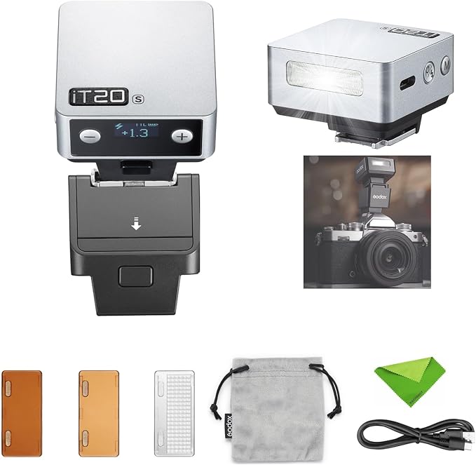 Godox IT20 S IT20S Mini Camera Flash for Sony, TTL Godox Flash,700+ Full Power,1.5s Recycle Time,USB-C Charging, with Magnetic Diffuser & Filter -Silver