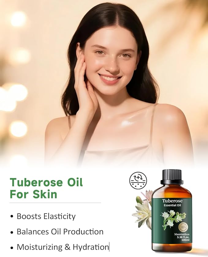 Tuberose Essential Oil, Pure Tuberose Oil Mumianhua Extravagant Perfumer's Essence Floral Oil for Reed Diffuser, Natural Perfume & Skin Elixir, Hair, Candle Making 3.38 Fl Oz