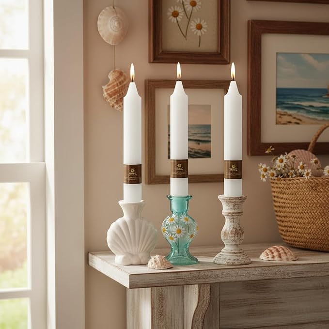 White Taper Candles 9 inch - 4 Pack Fat Candle Taper Candles Smokeless Unscented Tall Candlesticks - Perfect for Wedding Holiday Evening Wedding Bohemian Seaside Theme Home Decor