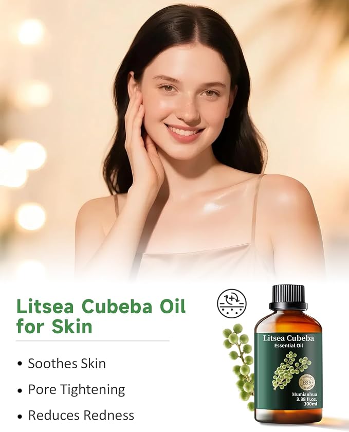 Litsea Cubeba (May Chang) Essential Oil, Pure May Chang Oil Mumianhua Refreshing Lemon-Citrus Scent for Diffuser, Oily Skin & Natural Cleaning, Uplifts Mood & Purifies Air, 3.38 Fl Oz