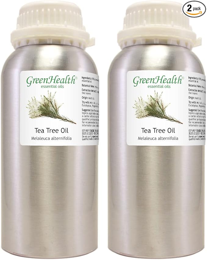 2 Bottles - 16 fl oz Tea Tree Essential Oil (100% Pure & Uncut), Aluminum Bottle - GreenHealth