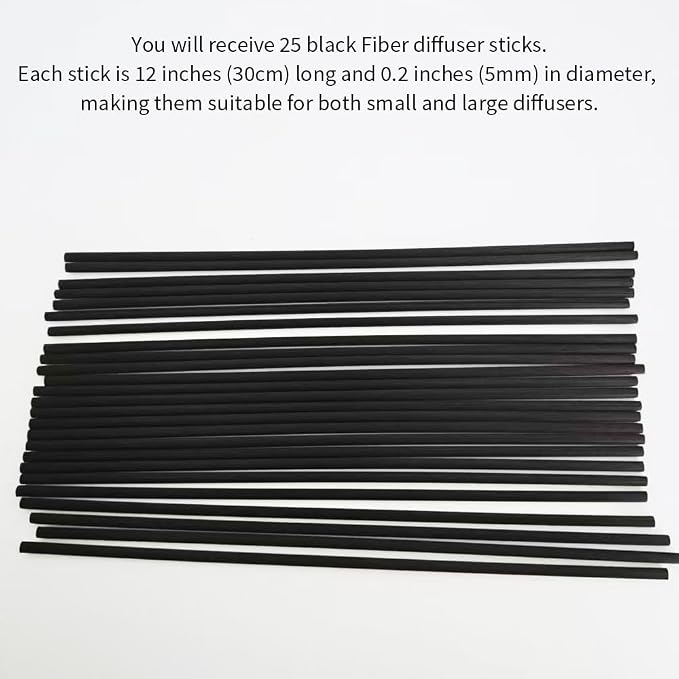 25PCS Black Fiber Reed Diffuser Sticks 12 Inch Long 5mm Diameter Strong Absorption Refill Replacement Reeds for Diffuser Stick Essential Oil Scented Aroma Fragrance Rod for Home Office Spa