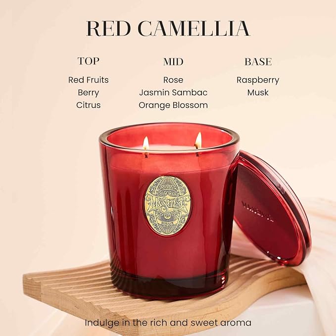 M&SENSE Large Two-Wick Strong Soy Candle | Red Camellia & Red | 19.8 oz, 120H Burn Time | Luxury Scented Candle for Women,Mothers Day Gifts