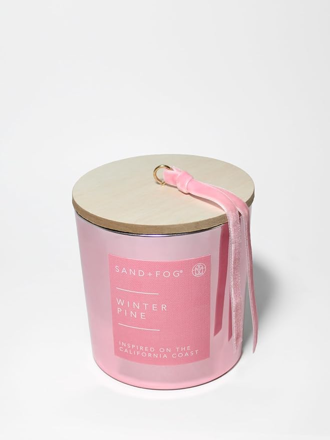 Sand + Fog Scented Candle - Winter Pine – Additional Scents and Sizes – 100% Cotton Lead-Free Wick - Luxury Air Freshening Jar Candles - Perfect Home Décor with Pink Ribbon Lid – 21 oz