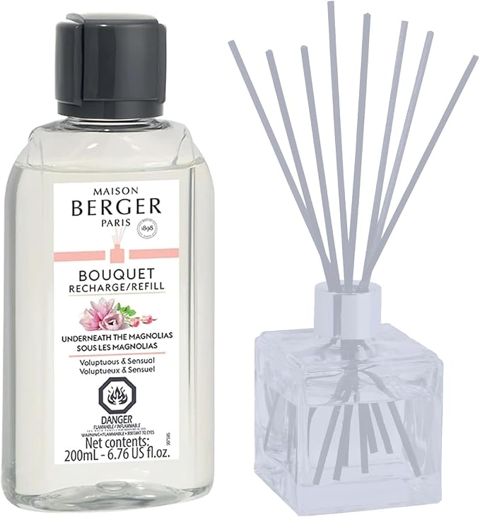 MAISON BERGER Reed Diffuser Refill, 200 ml, Underneath The Magnolias | Fragrance Refill for Reed and Ceramic Diffusers, Passive Diffusion, ~6 Weeks, No Flame or Electricity, Made in France