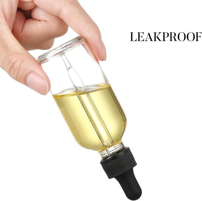 Set of 4, 1 oz Clear Eye Dropper Bottles with 1 Stainless Steel Funnels & 4 Labels - Black Caps 30ml Thick Glass Tincture Bottles - Leakproof Essential Oils Bottles for Health, Personal Care & Beauty