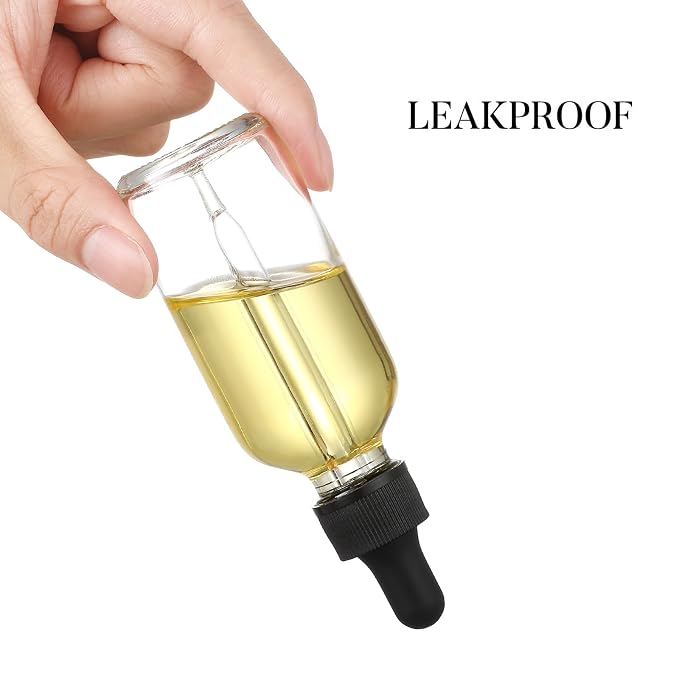 4 Pcs, 2 oz Clear Eye Dropper Bottles with 1 Stainless Steel Funnels & 4 Labels - Black Caps 60ml Thick Glass Tincture Bottles - Leakproof Essential Oils Bottles for Health, Personal Care & Beauty