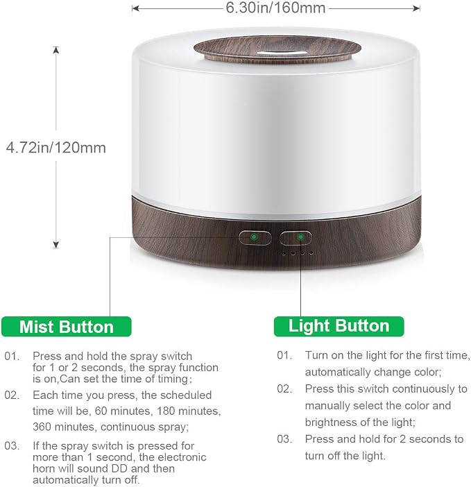 Aromatherapy Essential Oil Diffuser,500ML Ultrasonic Aroma Cool Mist Humidifier with Adjustable Mist Mode,Waterless Auto Shut-Off and Remote Control,7 Color Changing LED Night Lights for Home