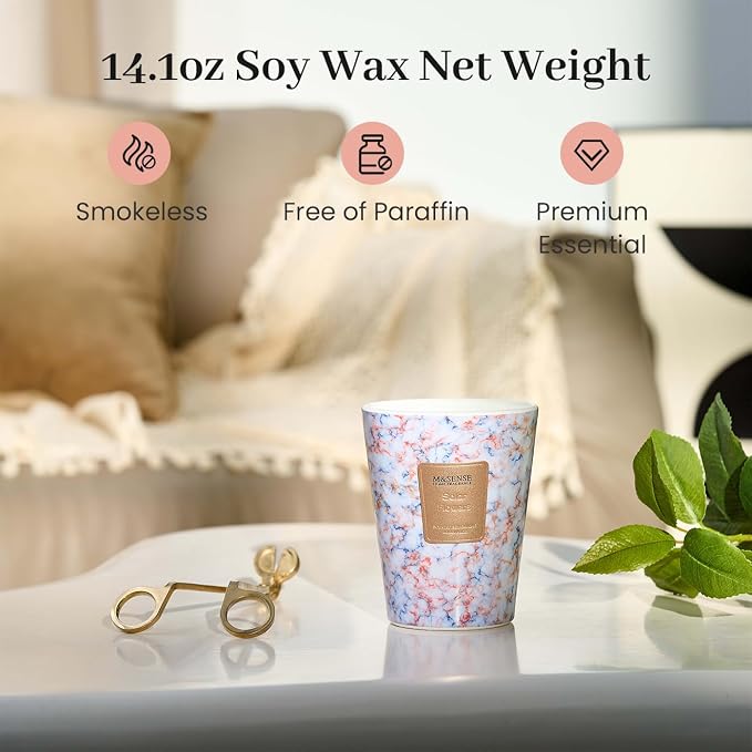 M&SENSE Solar Flowers Scented Soy Candle, 3 Wick Highly Scented 14.1 Oz 75H, Aromatherapy Christmas Gift for Women and Men