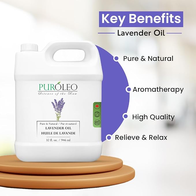 PUROLEO Lavender Essential Oil 32 Fl Oz/946 ML (Packed in Canada) 100% Pure Natural Undiluted for Aromatherapy, Aromatherapy Oil for Sleep, Relaxation Bulgaria France Oil Diffuser