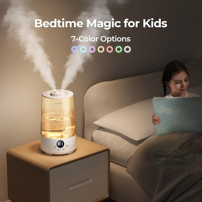 Homvana 3.6L Top-Fill Cool Mist Humidifier for Bedroom, Large Room & Plants, Easy-to-Clean 2-in-1 Baby Humidifier & Diffuser for Congestion Relief, 23dB Ultra-Quiet, Lasts Up to 4 Nights, Transparent