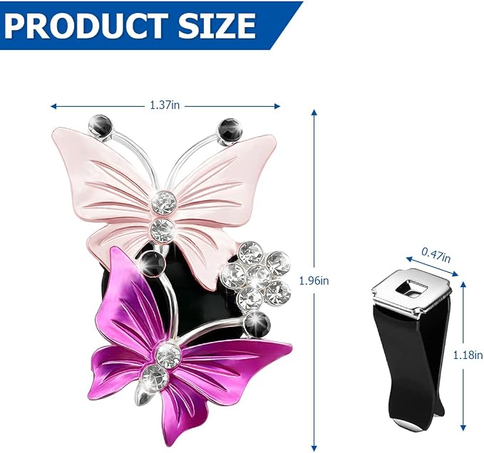 1PC Car Air Fresheners Vent Clips, Cute Dual Butterfly Diamond Rhinestone Car Vent Clip, Air Outlet Perfume Diffuser, Sparkly Bling Car Interior Decoration Accessories for Girls Women (Pink)