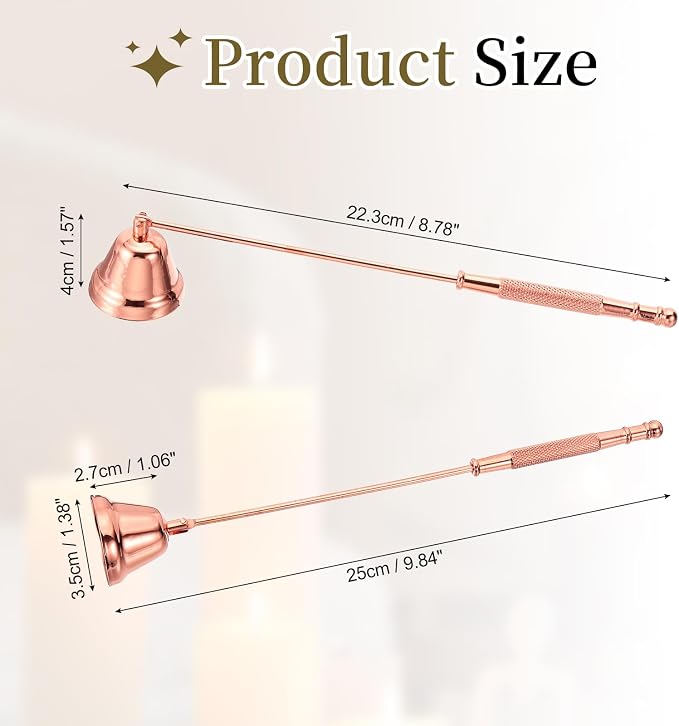 uxcell Candle Snuffer, Candle Extinguish with Long Handle, Wick Flame Snuffer Extinguish Accessory Bell-Shaped for Putting Out Flame Home Decor Gifts, Rose