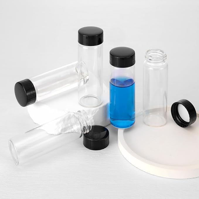 Kesell 12 Pack Glass Vials 30ml Vials With Screw Caps Borosilicate Glass Bottle Lab Vial