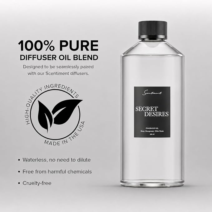 Scentiment Secret Desires Diffuser Oil - Premium Hotel Scent with Notes of Peony, Pomegranate & White Woods Home Scent, Hotel Fragrance Oil Diffuser Refill - 16.91 fl oz (500 mL)