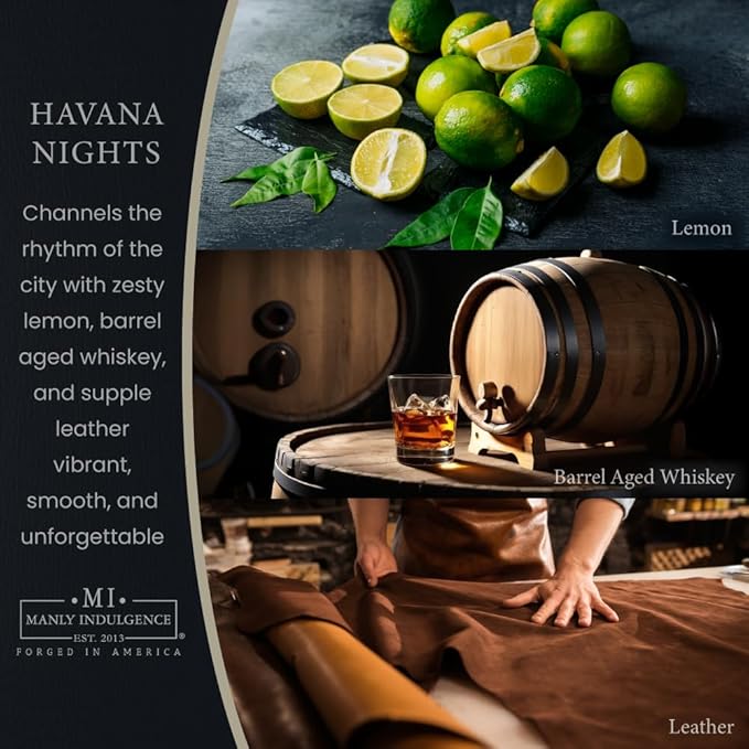 Manly Indulgence Havana Nights Scented Candles for Men, 2 Wick, 16.5 oz, Premium Soy Blend Wax, 60H Burn, Candles for Home Scented - Made in The USA