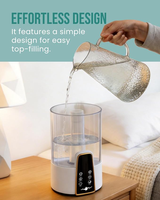 YOKEKON Humidifiers for Bedroom,1.06Gal(4L) Dishwasher Safe Design Easy to Clean,Top Fill,Night Light,Aroma Diffuser,Humidity Control,12H Timer,Sleep Mode,3 Level Mist,360° Nozzle,Home,Nursery,Black