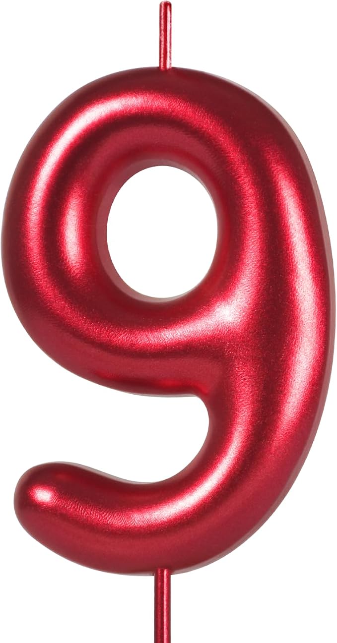2.76“ Large Red 9 Birthday Candle, 9 Candle for 9th Birthday Boy, Number 9 Candle for Boys Red Theme Birthday Party Decorations, Red Birthday Candles for Heated Rivalry Birthday Decorations