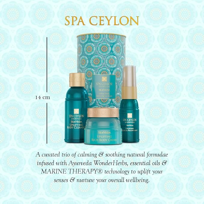 SPA CEYLON SeaVeda Uplifting Wellness Trio – Pampering Kit with Natural Ingredients, Ayurvedic Gift Set with Shower Gel, Body Cream & Pillow Mist, 3-Piece Set, Pamper set (150 g, Spearmint)