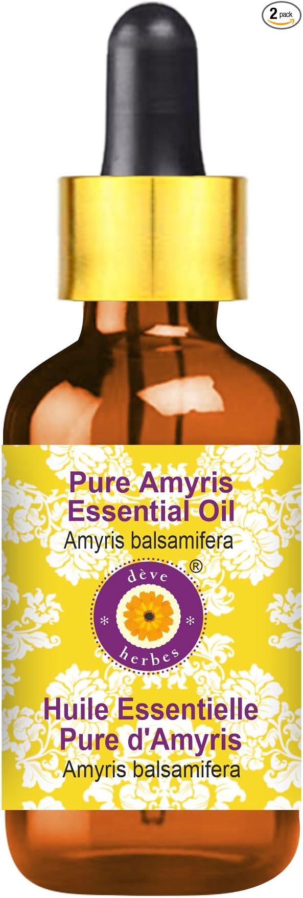 Deve Herbes Pure Amyris Essential Oil (Amyris balsamifera) with Glass Dropper Steam Distilled 15ml (0.50 oz)