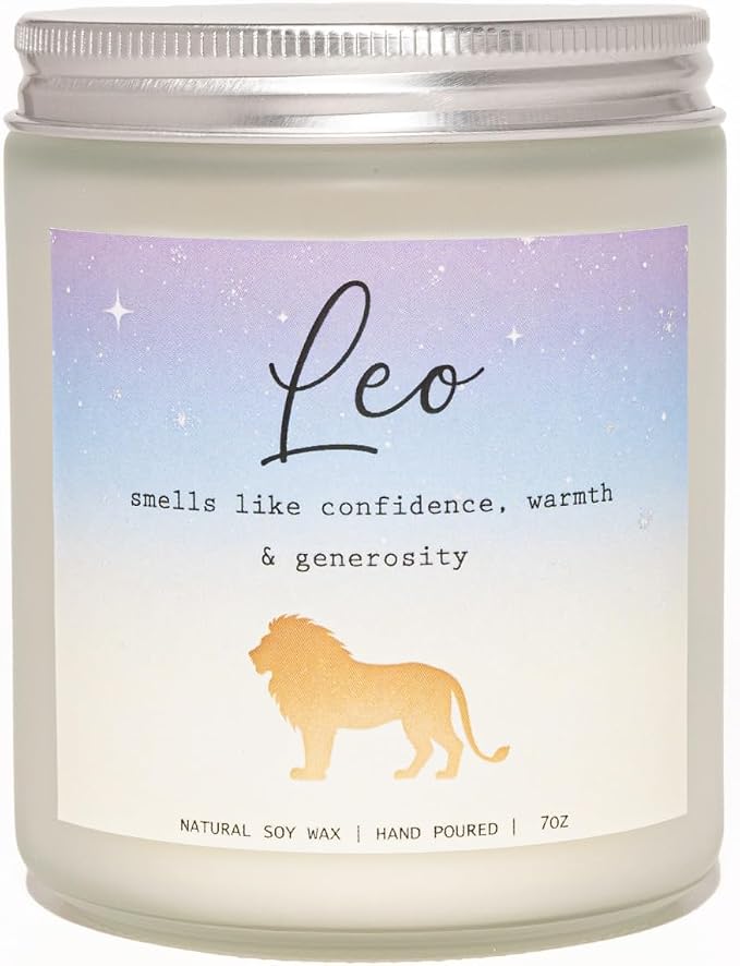 Leo Candle, Leo Gifts for Women, Birthday & Housewarming Gifts, Perfect Presents for Birthday - Lavender & Eucalyptus Soy Wax Scented Candle, 7OZ