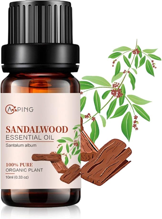 Sandalwood Essential Oil - 100% Pure Organic Natural Plant (Santalum Album) Sandalwood Oil for Diffuser, Aroma, Skin, Meditation, Massage - 0.33oz