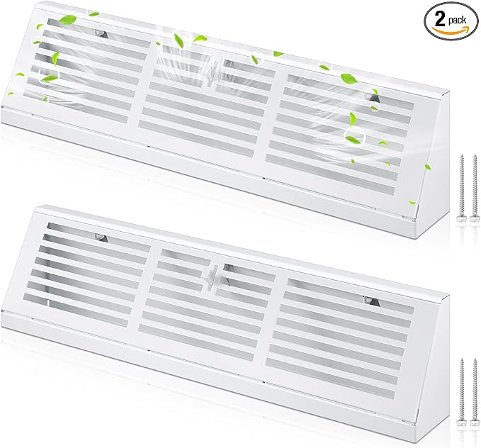 Yaocom 2 Pcs 18 Inch Baseboard Register Duct Opening Size Vent Covers for Home Floor Diffuser Wall Corner Baseboard Air Covers Floor Diffuser Including Screws Easy Installation(White,Stripes)