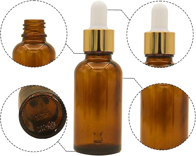 Set of 12, 1 oz Amber Dropper Bottles for Essential Oils, Perfumes with 2 Funnels & 12 Labels -30ml Amber Glass with Eye Droppers - Tincture Bottles, Leak Proof Travel for Liquids
