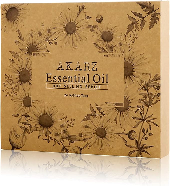 AKARZ 24 Packs Essential Oils Set, 24x10ml Aromatherapy Oils for Diffuser, Candle & Soap Making - Premium Variety Kit with Lavender, Peppermint & More - Gift Set