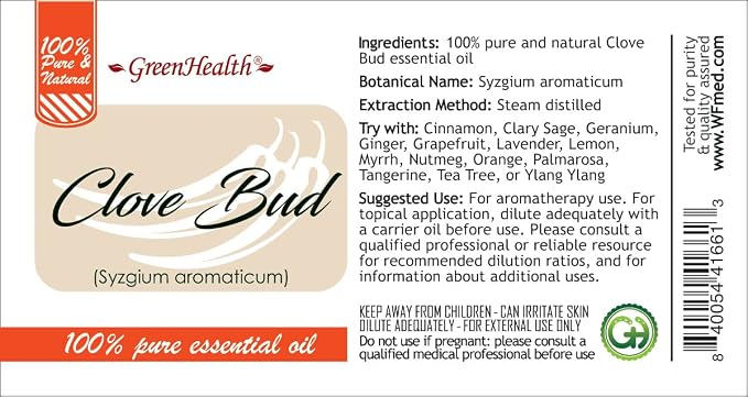 Clove Bud Essential Oil – 16 fl oz (473 ml) Aluminum Bottle w/Plug Cap – 100% Pure Essential Oil – GreenHealth