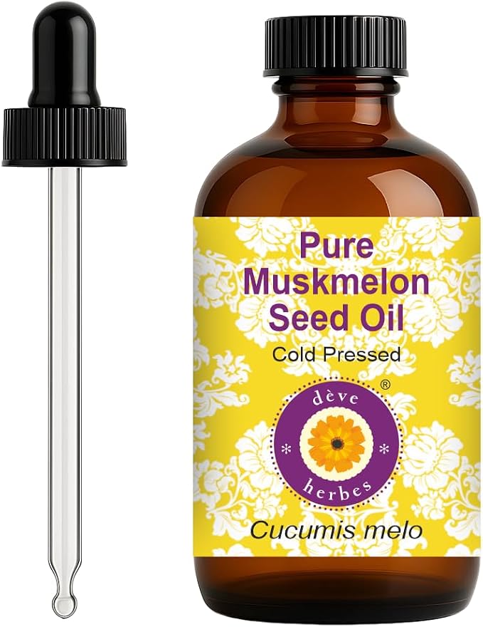 dève herbes Muskmelon Seed Oil (Cucumis melo) with Glass Dropper | Cold Pressed | Pure | Natural | For Diluting Essential oils | For Skin & Massage | Non-Sticky| Lightweight| Unisex | 120ml (4 oz)