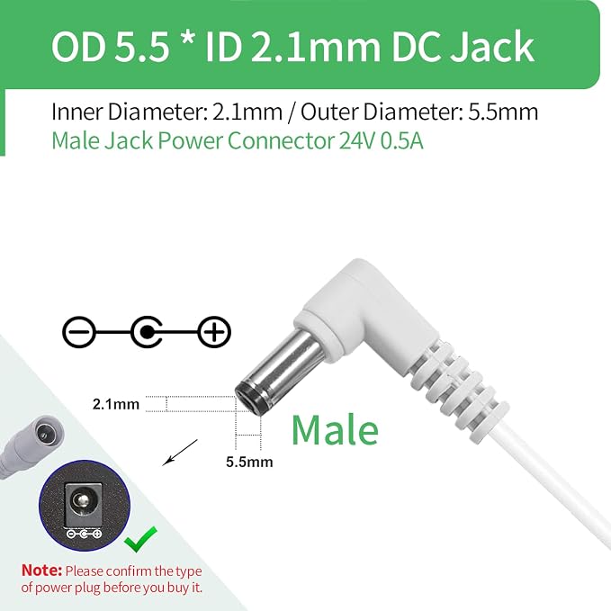 DC 24V 500mA 0.5A Power Supply Adapter for Room Humidifier and Oil Diffuser, Replacement Power Adatper for Air purifiers,5.5 * 2.1mm Tip 5.9FT/1.8M Power Cord,UL Listed