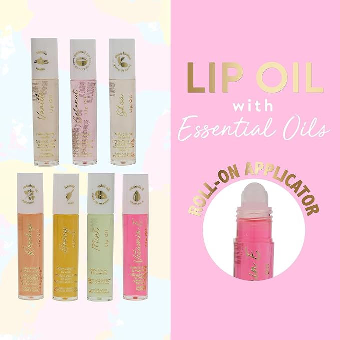 Expressions 7pc Lip Oil Set, Hydrating Roll-On Lip Oils Infused w/Essential Oils - Rollerball, Vitamin-Enriched