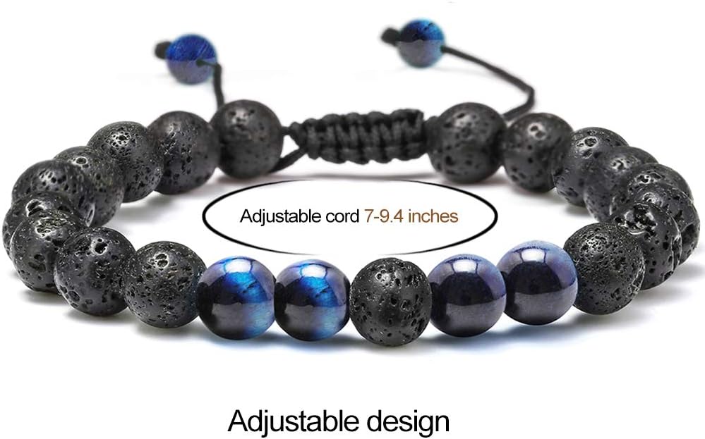 M MOOHAM Mens Bracelet - Beaded Natural Stone 8mm Tiger Eye Matte Agate Lava Rock Bracelets for Men Teen Boys Grandpa Dad Birthday Gifts Jewelry
