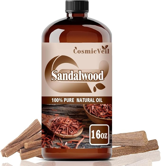 Sandalwood Essential Oil Sandalwood Oil for Aroma Diffuser,Humidifier,Home Fragrance,Cleaning,Body Care,Massage,Yoga,DIY Candle,DIY Soap CosmicVeil（Sandalwood，16 Fl Oz (Pack of 1)）