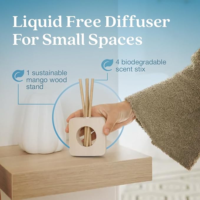 Enviroscent Non-Toxic Air Freshener Scent Stix™ & Stand Kit - Liquid-Free Diffuser Kit - Includes Mango Wood Stand & Scent Stix™ Refill - Fragrance Lasts Up to 30 Days - Rainwater & Bamboo