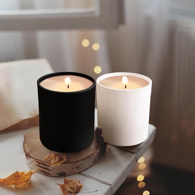 SHOWIN 10 OZ Thick Candle Jars for Making Candles 15 Pcs, Empty Jars with Wood Lids for Candle Making, Sample Container, Matte White
