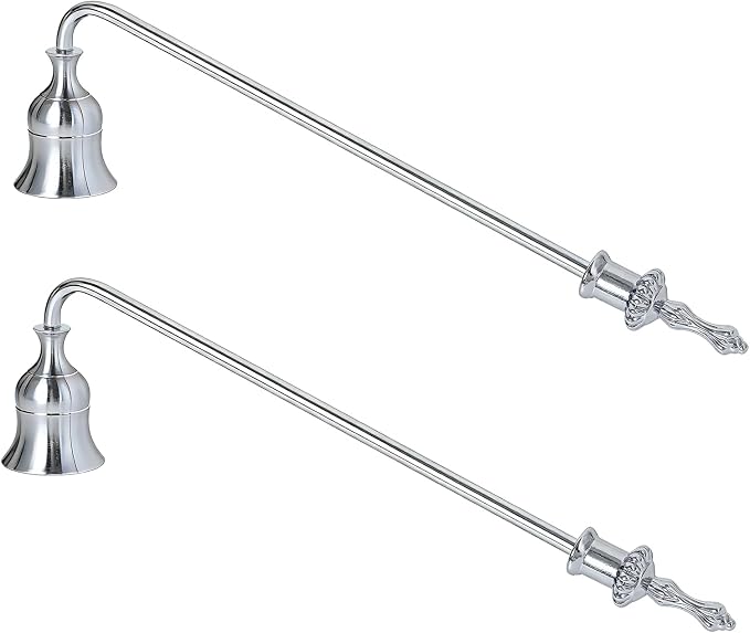 Candle Snuffer, 9-Inch Long Handle for Safe Flame Extinguishing, Smoke-Free & Splash-Free, Aluminum Metal Candle Wick Dipper & Extinguisher for Jar, Pillar, Scented Candles (Silver, 2 Pcs)