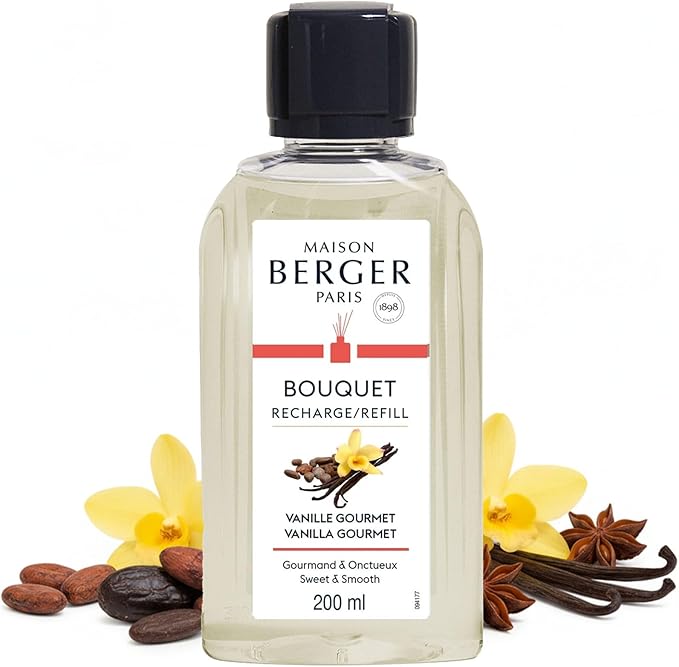 MAISON BERGER Reed Diffuser Refill, 200 ml, Vanilla Gourmet | Fragrance Refill for Reed and Ceramic Diffusers, Passive Diffusion, ~6 Weeks, No Flame or Electricity, Made in France
