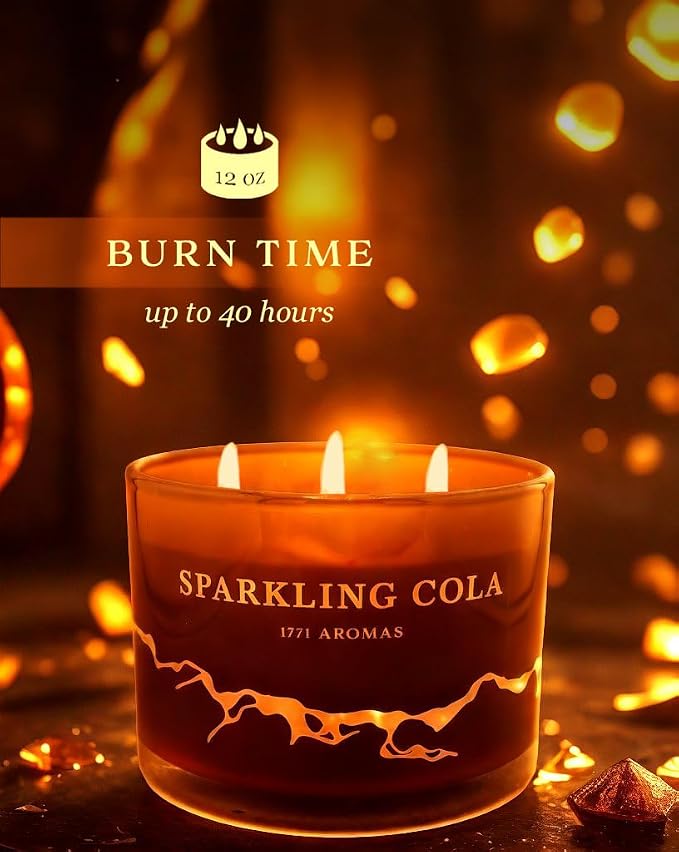 Sparkling Cola Scented Candles - 100% Natural Soy Wax - Large 3 Wick Jar Candle - Up to 50 Hours Burning Time - Candles for Home - Gift-Ready Candle for Men & Women - Aromatherapy