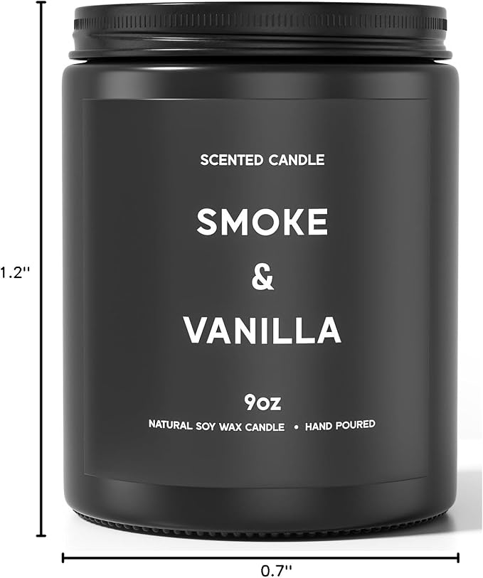 Smoke ＆ Vanilla Candle, 9oz Scented Candle for Men, Scented Candles for Home, Gifts for Men, Personalized Blessing Minimalist Men's Gifts