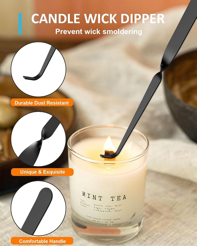Black 5 in 1 Candle Care Kit, Elegant Candle Wick Trimmer Set, Candle Lighter Set, Candle Snuffer, Candle Tray, Candle Wick Dipper, Candle Accessories Set for Candle Lover