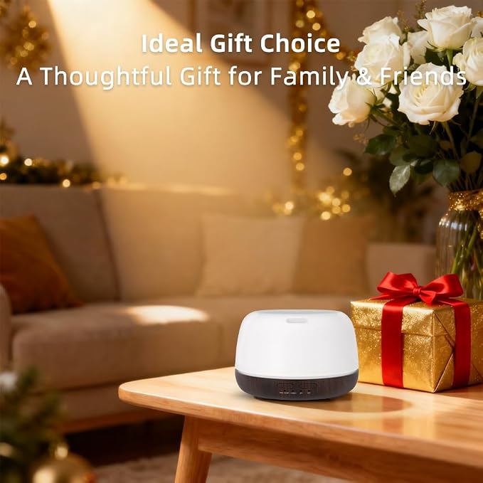300ML Essential Oil Diffuser with Remote Control,Quiet Ultrasonic Cool Mist Diffuser,7 Color LED Light,Timer&Auto Shut-Off for Bedroom,Office,Yoga & Spa–Black Walnut Grain
