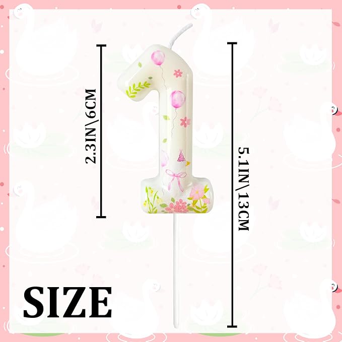 Number 1 Birthday Candle for Cake – Goose Inspired Design with Floral, Balloon & Leaf Details – Farm Theme Cake Topper for Birthday Party Decoration