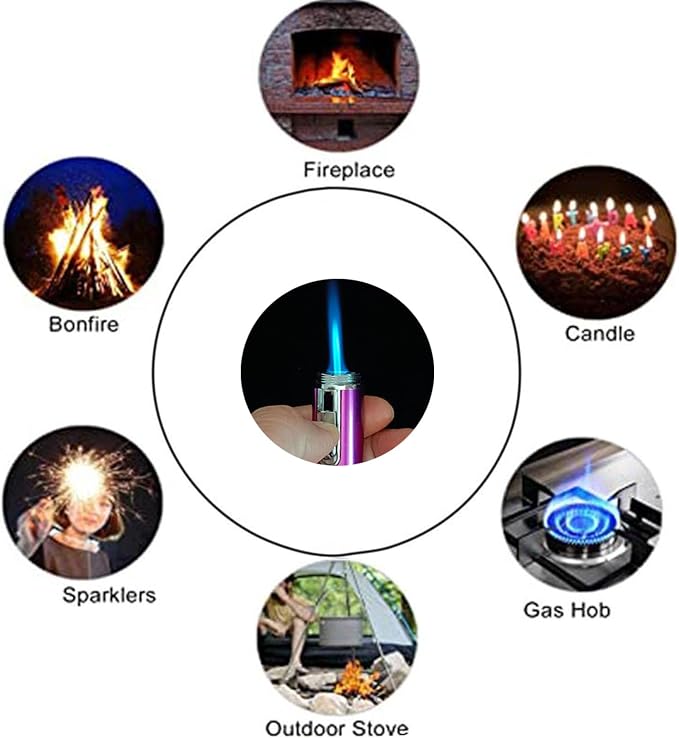 Torch Lighter,Handheld Multifunctional All-in-One Tube Built-in Detachable Windproof Lighter,Outdoor,Indoor,Camping,Candle,Birthday,Purple(2PCS)