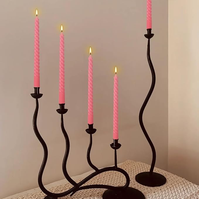 WPONSZU 10 Inch Pink Spiral Taper Candle Set of 12 Pack Unscented Dripless Candlesticks for Valentine's Day,Dinner,Party,Brithday,Wedding,Christmas,and Home Decoration