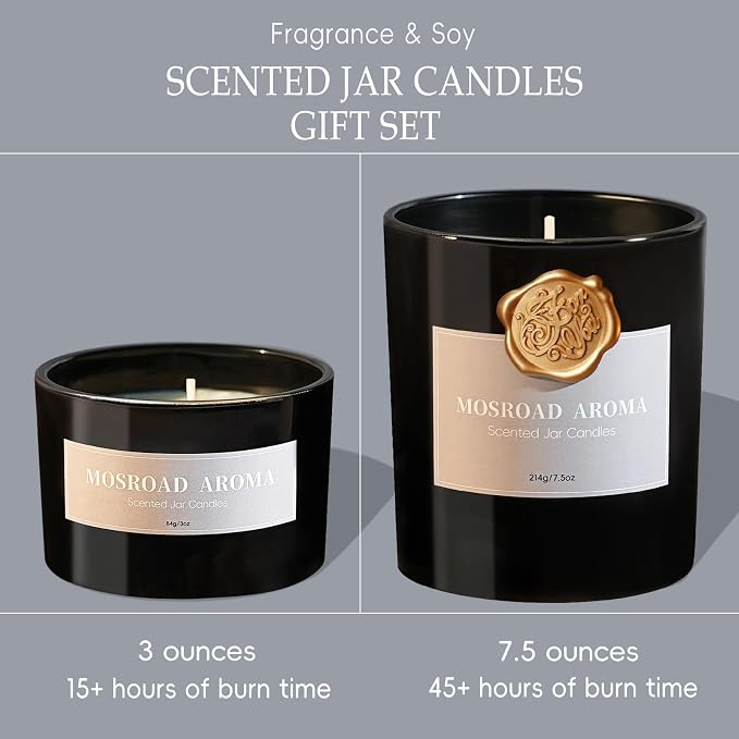 2-Pack Jasmine, Oud & Sandalwood Scented Candles Set for Men, Luxury Aromatherapy Jar Candle for Home Scented, Natural Soy Fragrance Black Jar Candles, Gift for Men, Father, Husband