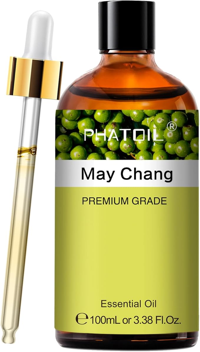 PHATOIL May Chang (Litsea Cubeba) Essential Oil, Pure Premium Natural May Chang Oil for Hair Care, Body Skin Care, Aromatherapy, DIY Candle, Soap Making 3.38Fl Oz