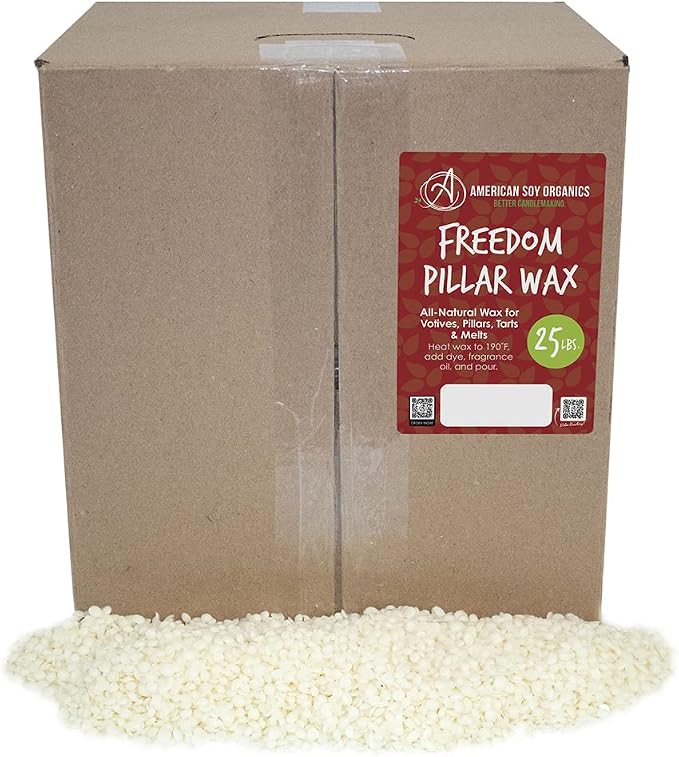 American Soy Organics Freedom Soy Wax Beads for Pillar Candle Making - Natural Candle Making Supplies - Paraffin-Free,Beeswax-Free Candle Wax for Votives, Pillars, Tarts, Tealights and Wax Melts 25lbs