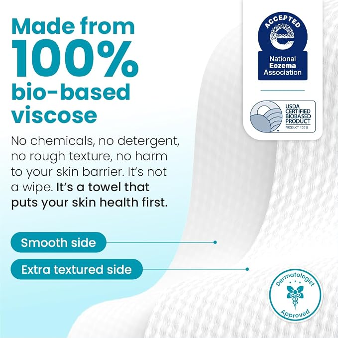 Clean Skin Club Blemish Control Clean Towels® XL, Compostable Face Towels, Eczema Association Accepted Disposable Face Towelette, Makeup Remover Dry Wipes, 2 Packs, 100 Ct Total